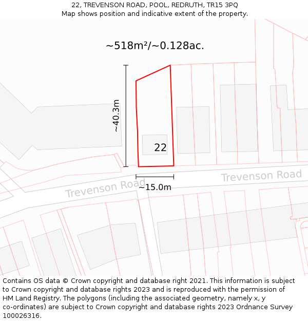22, TREVENSON ROAD, POOL, REDRUTH, TR15 3PQ: Plot and title map