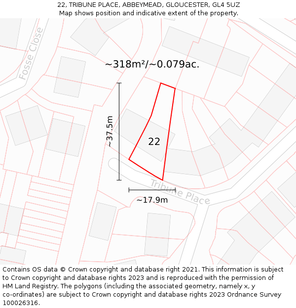 22, TRIBUNE PLACE, ABBEYMEAD, GLOUCESTER, GL4 5UZ: Plot and title map