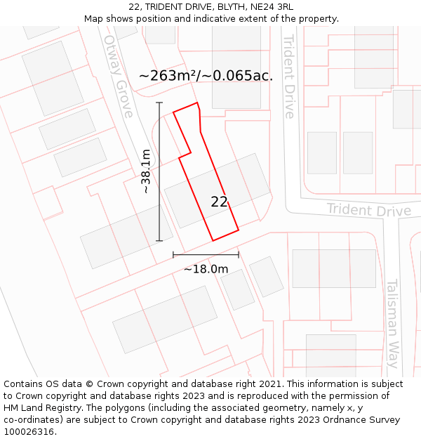 22, TRIDENT DRIVE, BLYTH, NE24 3RL: Plot and title map