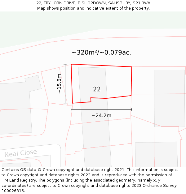 22, TRYHORN DRIVE, BISHOPDOWN, SALISBURY, SP1 3WA: Plot and title map
