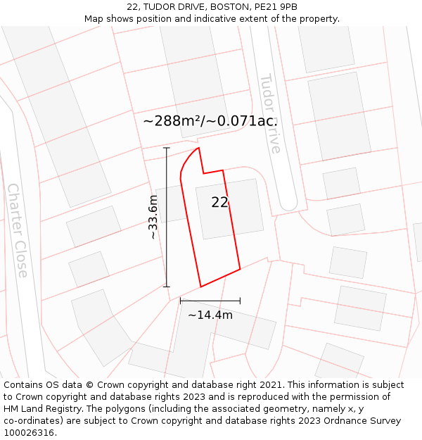22, TUDOR DRIVE, BOSTON, PE21 9PB: Plot and title map