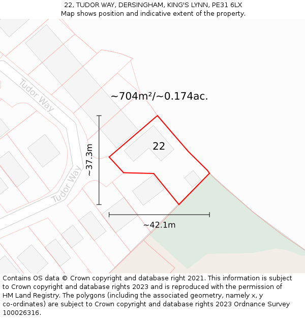 22, TUDOR WAY, DERSINGHAM, KING'S LYNN, PE31 6LX: Plot and title map