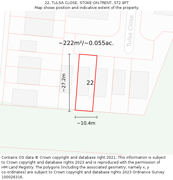 22, TULSA CLOSE, STOKE-ON-TRENT, ST2 9PT: Plot and title map