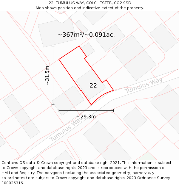 22, TUMULUS WAY, COLCHESTER, CO2 9SD: Plot and title map