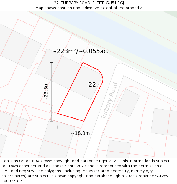 22, TURBARY ROAD, FLEET, GU51 1GJ: Plot and title map
