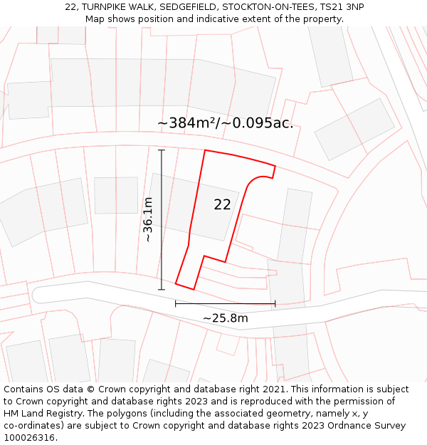 22, TURNPIKE WALK, SEDGEFIELD, STOCKTON-ON-TEES, TS21 3NP: Plot and title map