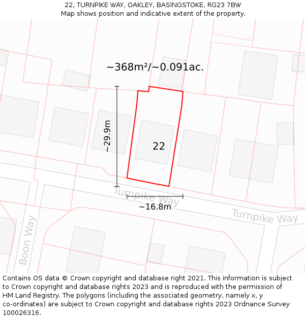 22, TURNPIKE WAY, OAKLEY, BASINGSTOKE, RG23 7BW: Plot and title map