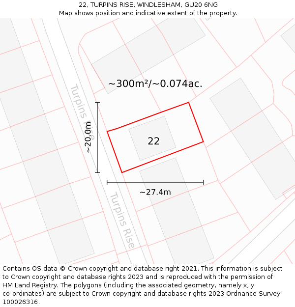 22, TURPINS RISE, WINDLESHAM, GU20 6NG: Plot and title map