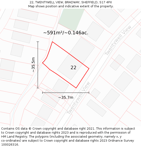 22, TWENTYWELL VIEW, BRADWAY, SHEFFIELD, S17 4PX: Plot and title map