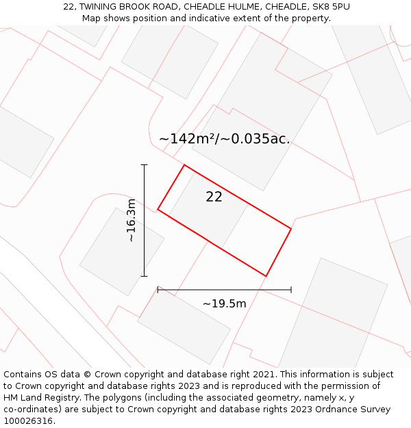 22, TWINING BROOK ROAD, CHEADLE HULME, CHEADLE, SK8 5PU: Plot and title map