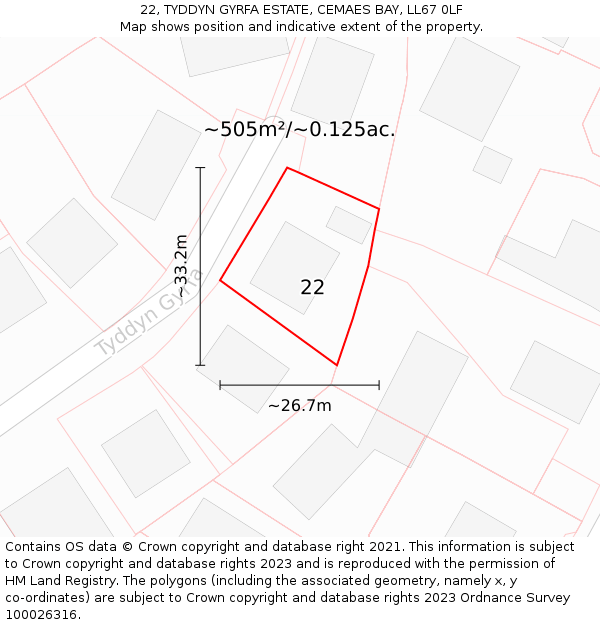 22, TYDDYN GYRFA ESTATE, CEMAES BAY, LL67 0LF: Plot and title map