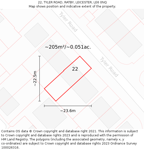 22, TYLER ROAD, RATBY, LEICESTER, LE6 0NQ: Plot and title map