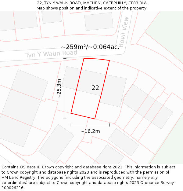 22, TYN Y WAUN ROAD, MACHEN, CAERPHILLY, CF83 8LA: Plot and title map