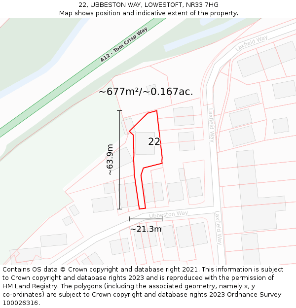 22, UBBESTON WAY, LOWESTOFT, NR33 7HG: Plot and title map