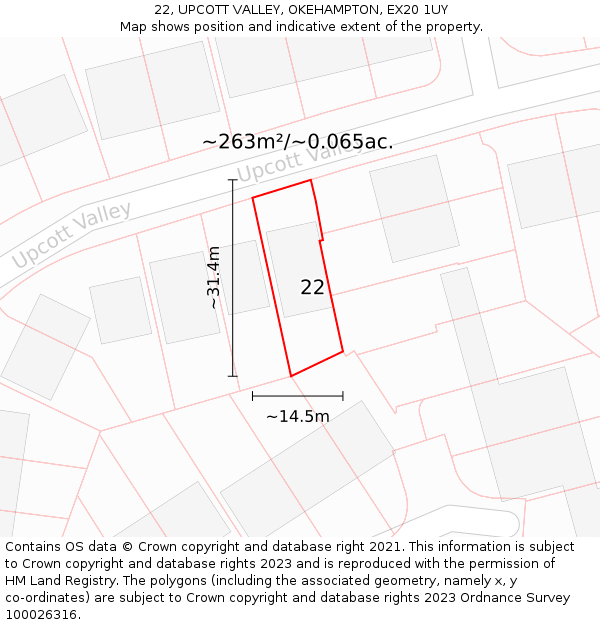 22, UPCOTT VALLEY, OKEHAMPTON, EX20 1UY: Plot and title map