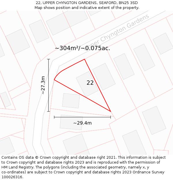 22, UPPER CHYNGTON GARDENS, SEAFORD, BN25 3SD: Plot and title map