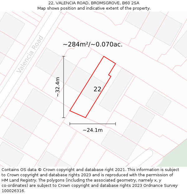 22, VALENCIA ROAD, BROMSGROVE, B60 2SA: Plot and title map
