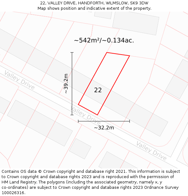 22, VALLEY DRIVE, HANDFORTH, WILMSLOW, SK9 3DW: Plot and title map