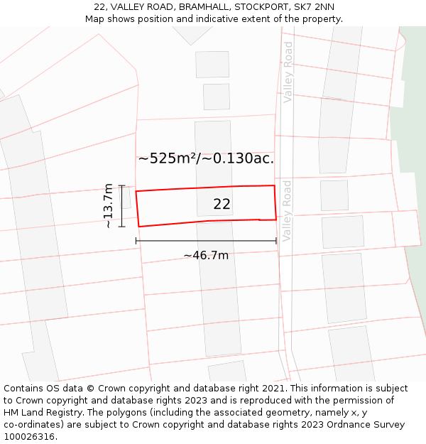 22, VALLEY ROAD, BRAMHALL, STOCKPORT, SK7 2NN: Plot and title map