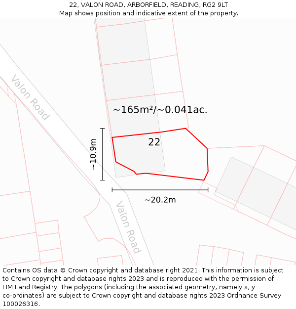 22, VALON ROAD, ARBORFIELD, READING, RG2 9LT: Plot and title map