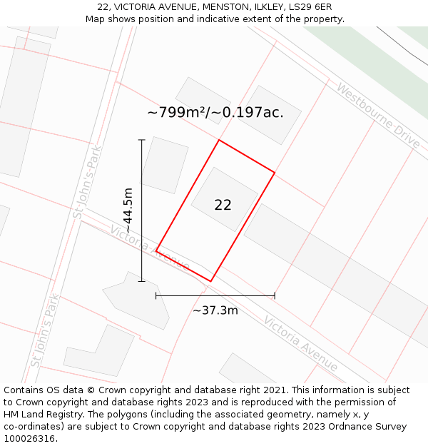 22, VICTORIA AVENUE, MENSTON, ILKLEY, LS29 6ER: Plot and title map