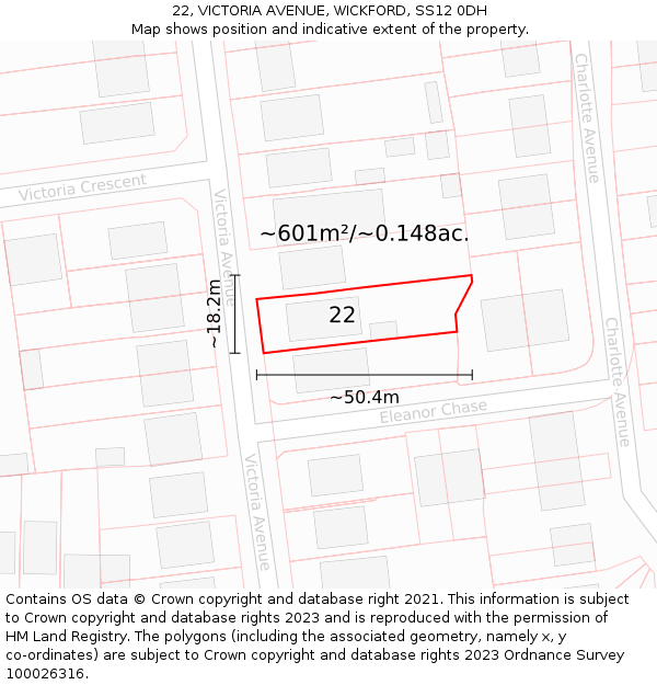 22, VICTORIA AVENUE, WICKFORD, SS12 0DH: Plot and title map