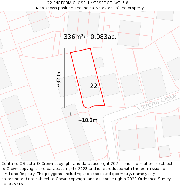 22, VICTORIA CLOSE, LIVERSEDGE, WF15 8LU: Plot and title map