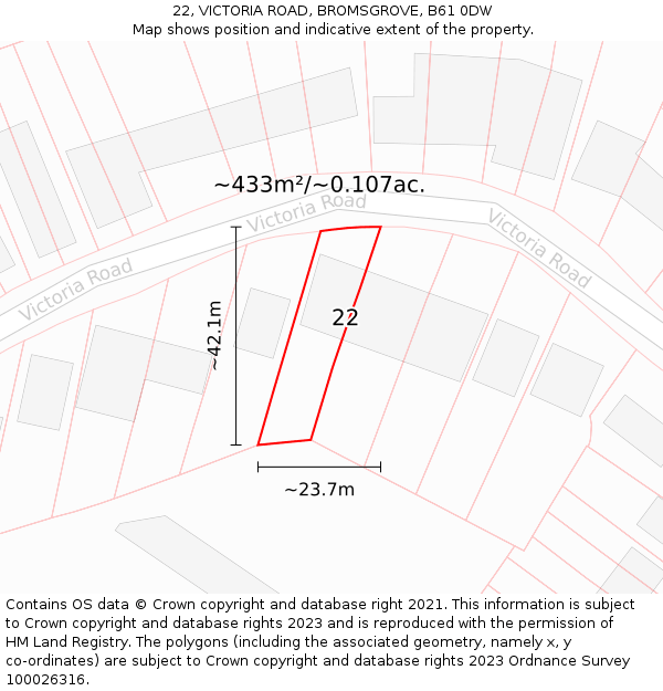 22, VICTORIA ROAD, BROMSGROVE, B61 0DW: Plot and title map