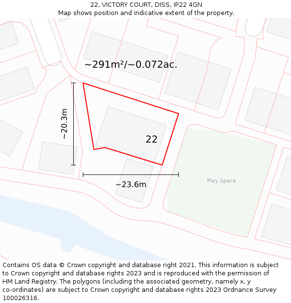 22, VICTORY COURT, DISS, IP22 4GN: Plot and title map