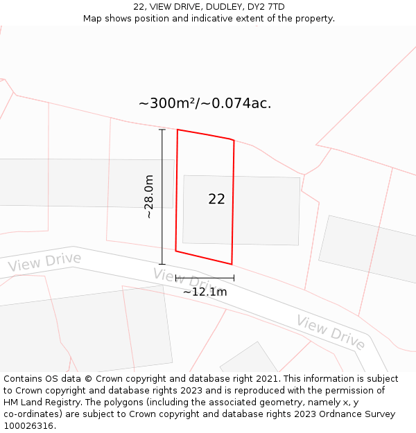 22, VIEW DRIVE, DUDLEY, DY2 7TD: Plot and title map