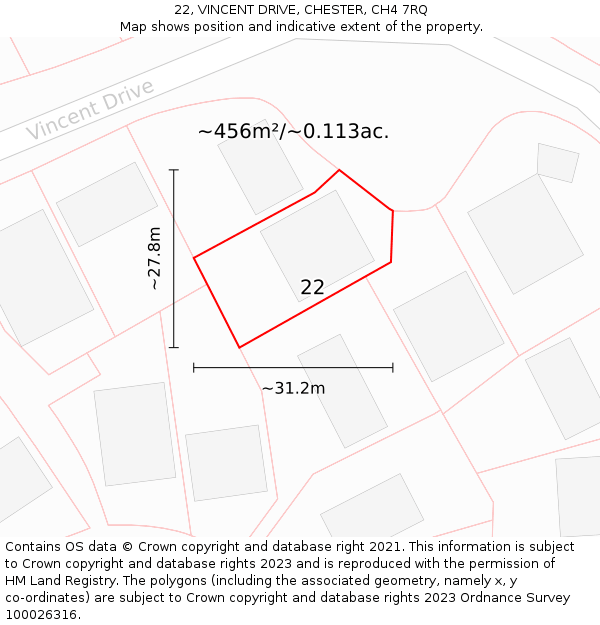 22, VINCENT DRIVE, CHESTER, CH4 7RQ: Plot and title map
