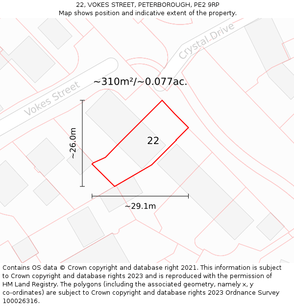 22, VOKES STREET, PETERBOROUGH, PE2 9RP: Plot and title map