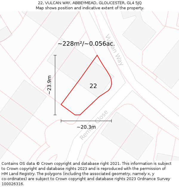22, VULCAN WAY, ABBEYMEAD, GLOUCESTER, GL4 5JQ: Plot and title map