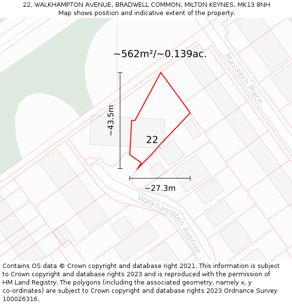 22, WALKHAMPTON AVENUE, BRADWELL COMMON, MILTON KEYNES, MK13 8NH: Plot and title map