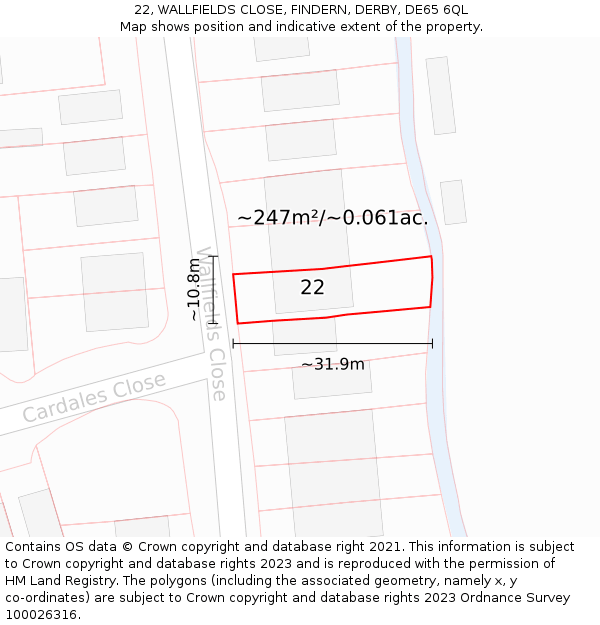 22, WALLFIELDS CLOSE, FINDERN, DERBY, DE65 6QL: Plot and title map