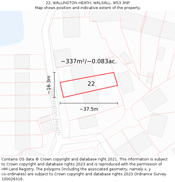 22, WALLINGTON HEATH, WALSALL, WS3 3NP: Plot and title map