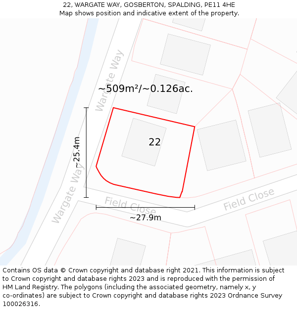 22, WARGATE WAY, GOSBERTON, SPALDING, PE11 4HE: Plot and title map