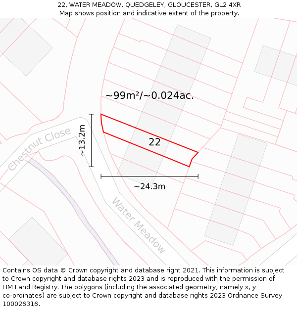 22, WATER MEADOW, QUEDGELEY, GLOUCESTER, GL2 4XR: Plot and title map