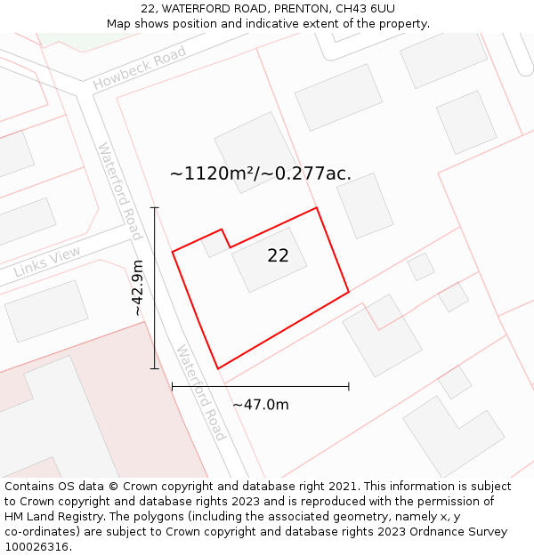 22, WATERFORD ROAD, PRENTON, CH43 6UU: Plot and title map