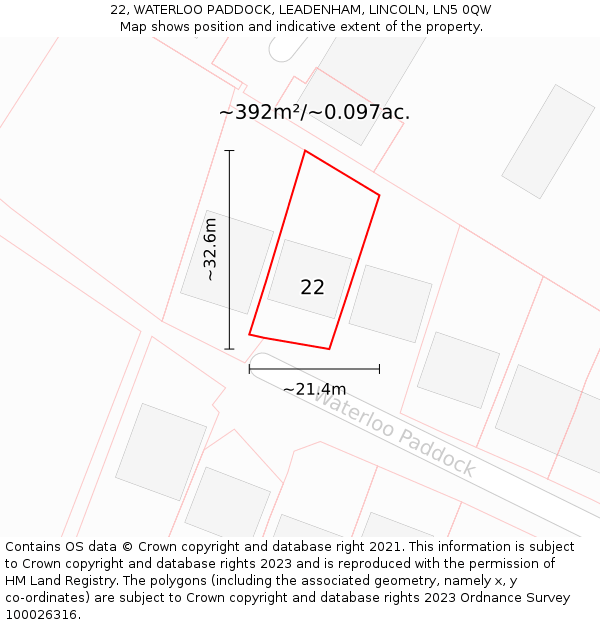 22, WATERLOO PADDOCK, LEADENHAM, LINCOLN, LN5 0QW: Plot and title map