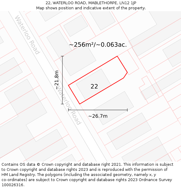 22, WATERLOO ROAD, MABLETHORPE, LN12 1JP: Plot and title map