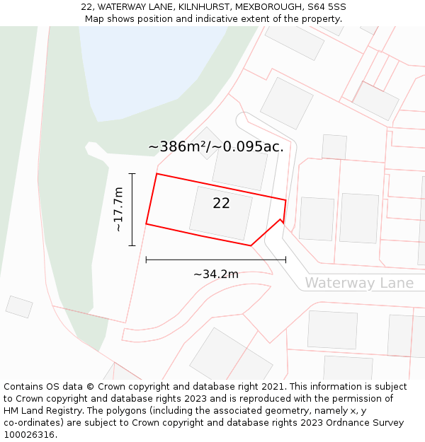 22, WATERWAY LANE, KILNHURST, MEXBOROUGH, S64 5SS: Plot and title map
