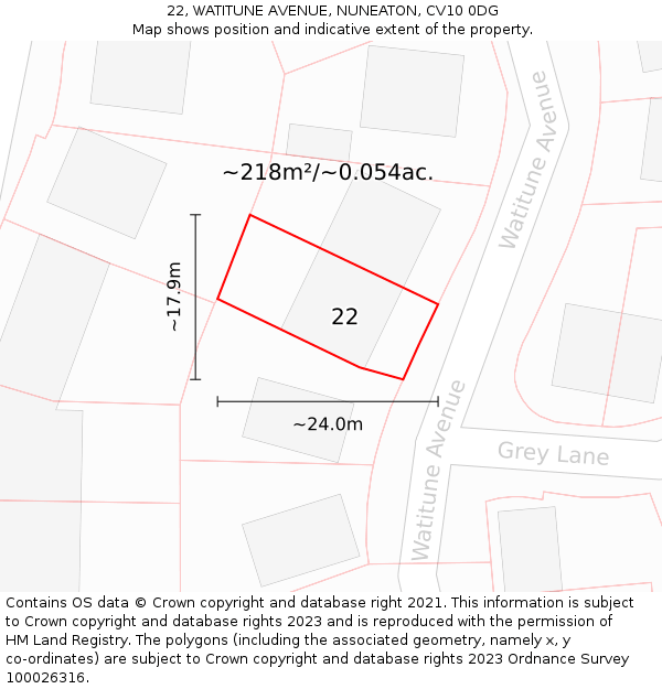 22, WATITUNE AVENUE, NUNEATON, CV10 0DG: Plot and title map