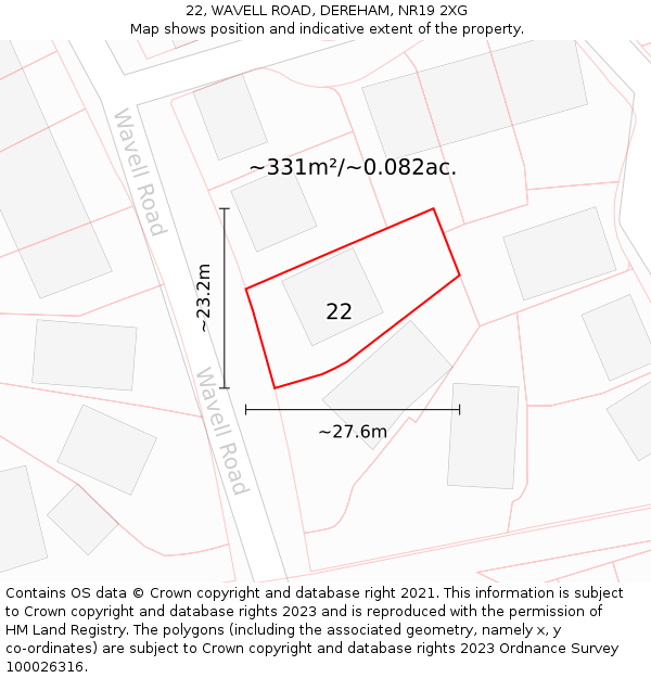 22, WAVELL ROAD, DEREHAM, NR19 2XG: Plot and title map