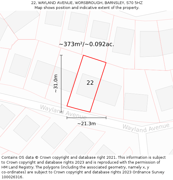 22, WAYLAND AVENUE, WORSBROUGH, BARNSLEY, S70 5HZ: Plot and title map