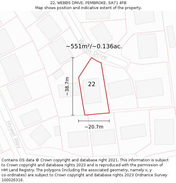 22, WEBBS DRIVE, PEMBROKE, SA71 4FB: Plot and title map