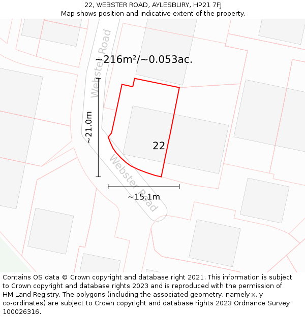22, WEBSTER ROAD, AYLESBURY, HP21 7FJ: Plot and title map
