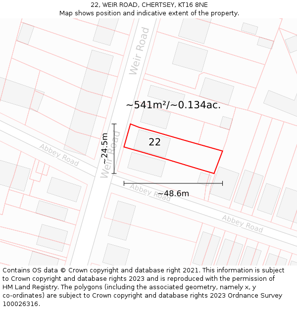 22, WEIR ROAD, CHERTSEY, KT16 8NE: Plot and title map