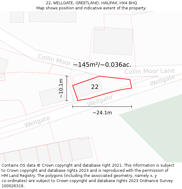 22, WELLGATE, GREETLAND, HALIFAX, HX4 8HQ: Plot and title map