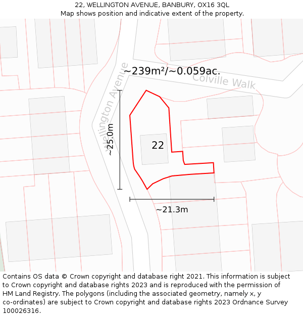 22, WELLINGTON AVENUE, BANBURY, OX16 3QL: Plot and title map